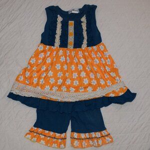 ADORABLE SWEETNESS Navy & Mustard Shorts Set Girls 7